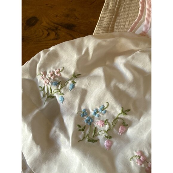Vintage Baby Dress With Pink Satin Trim & Floral Embroidery - Picture 9 of 16